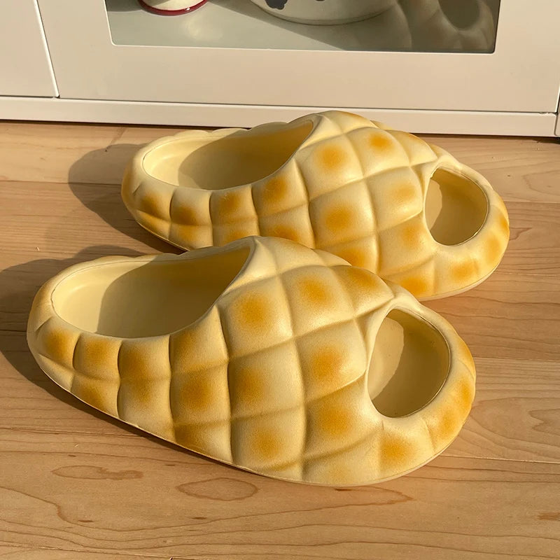 Milk Yellow Bread Slippers Women Fashion Creativity Thick Sole Slippers Women Anti Slip Soft Cute Fun Bread Sandals Girl Summer