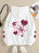 Spider Star Printed Hoodies Street Sporty Women Sweatshirts Comfortable Crewneck Pullover Loose Fleece Female Tops Clothes