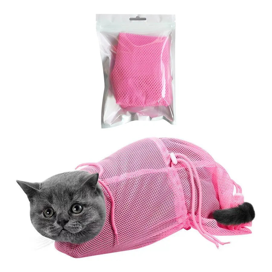 Cat Grooming Bag Shower Mesh Bag Adjustable Multifunctional Breathable Anti Bite Anti Scratch Cat Restraint Bag