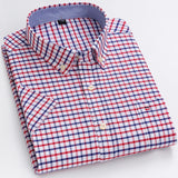 2023 100% Pure Cotton Men's Oxford Short Sleeve Square Collar Soild Plaid Striped Summer Casual Shirts Single Pocket  Shirt