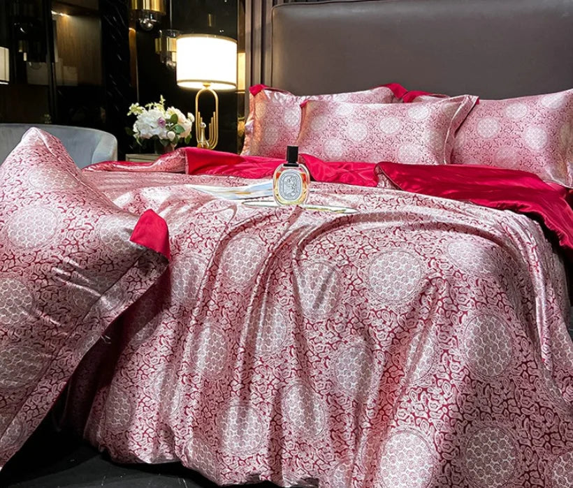 Blend Mulberry Silk 4 Pieces Bedding Set, 1PC Duvet Cover, 1PC Bed Sheet, 2PCS Pillowcases, Luxury Home Textiles Bedclothes