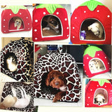 Cute Strawberry Pet Dog Cat House Foldable Warm Soft Winter Dog Bed Sofa Cave Puppy Dog House Kennel Nest for Small Dogs Cats