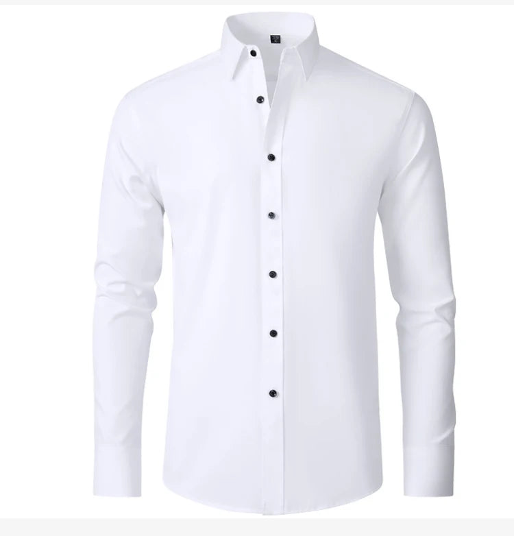 6xl New Spring and summer  elastic force non-iron men's long-sleeved business casual shirt solid color mercerized vertical shirt