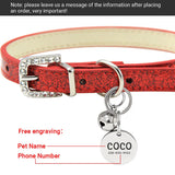 Bling Leather Cat Collar With Bell Personalized ID Name Collar for Cats Puppy Small Dog Kitten Accessories Chuahua Necklace XS S