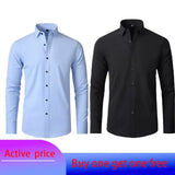 6xl New Spring and summer  elastic force non-iron men's long-sleeved business casual shirt solid color mercerized vertical shirt