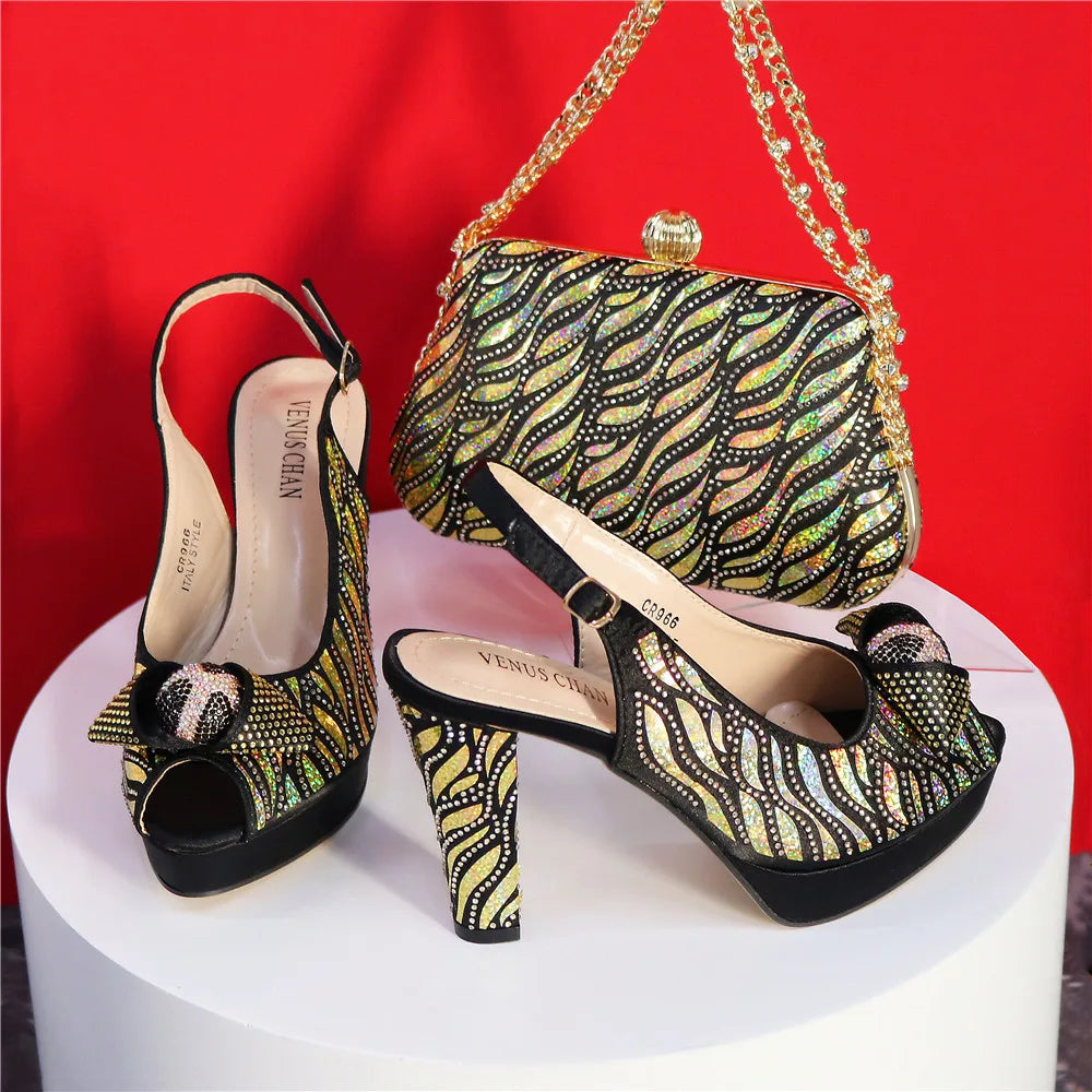 2024 Fashion Green Color High Quality Pointed Toe Thin Heels Shoes Matching Bag Set For Nigerian Party Women