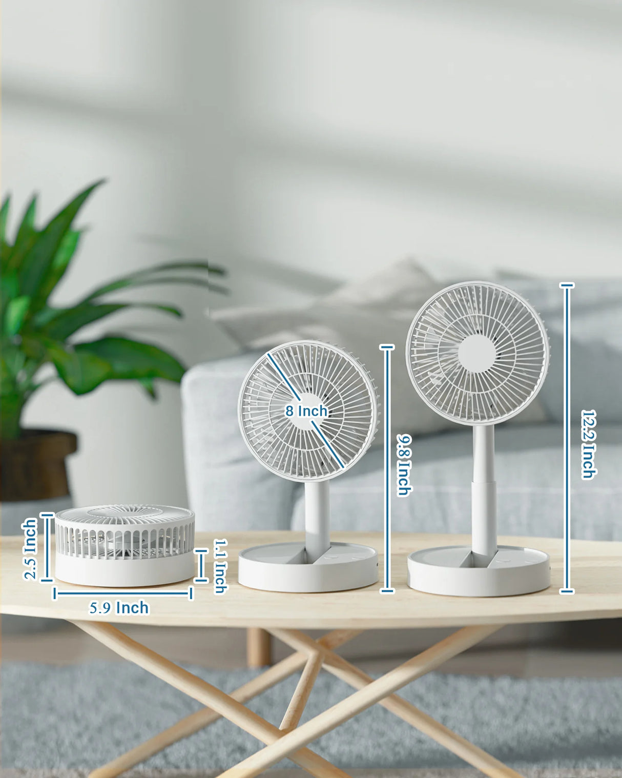 USB Foldable Fan with 4 Speeds ＆ Timing,Battery Operated Mini Fan for Bedroom, Indoor or Outdoor,Table Fan