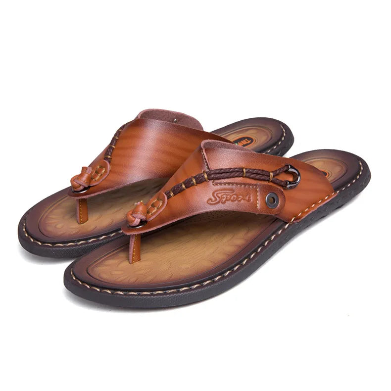 2023 Summer Handmade Leather Slippers Trendy Fashion Men's Flip-flops Outdoor Breathable Comfortable Men and Simple Sandals