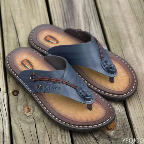 2023 Summer Handmade Leather Slippers Trendy Fashion Men's Flip-flops Outdoor Breathable Comfortable Men and Simple Sandals