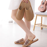 Bamboo Weaving Home Linen Slippers Summer Cooling Woven Rattan Sandals Indoor Non-slip Slides Unisex Bedroom Shoes Zapatillas