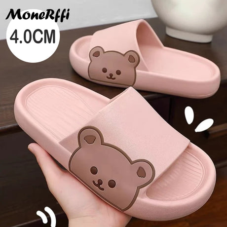 2024 Summer Women Slippers Beach Slides Cartoon Bear Flip Flops Men Shoes Thick Sole Home Bathroom Non-Slip Shoes Couple Sandals