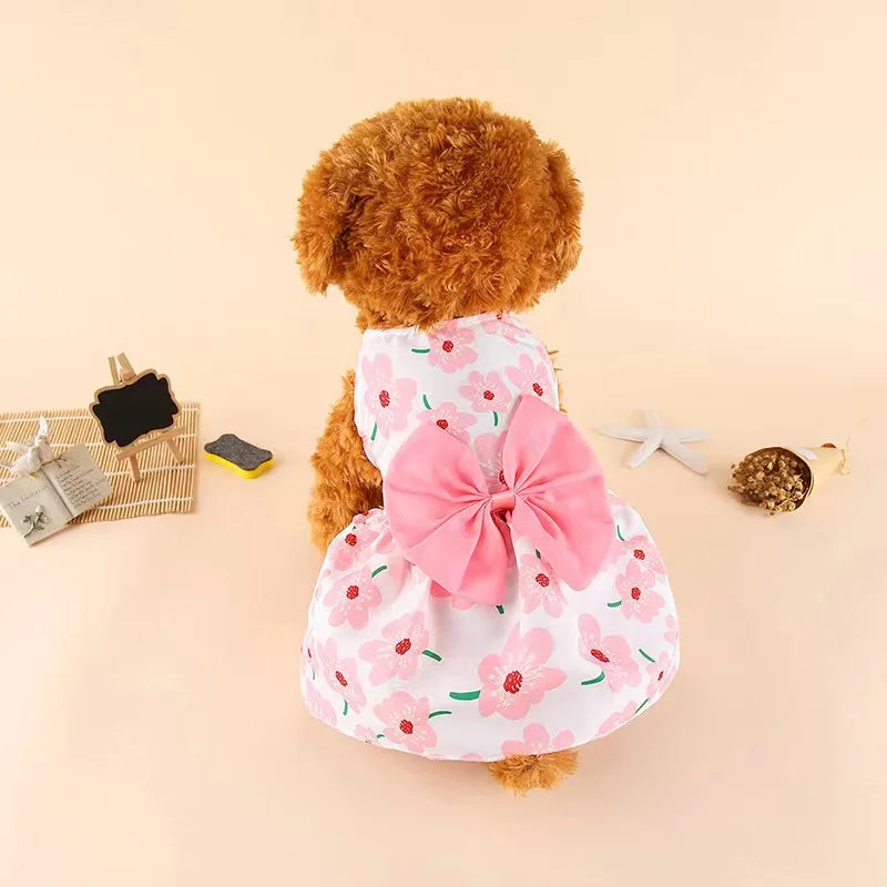 Pet Clothes Dog Dress For Female Pet Cat Puppy Floral Princess Skirt S-Xl