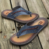 2023 Summer Handmade Leather Slippers Trendy Fashion Men's Flip-flops Outdoor Breathable Comfortable Men and Simple Sandals