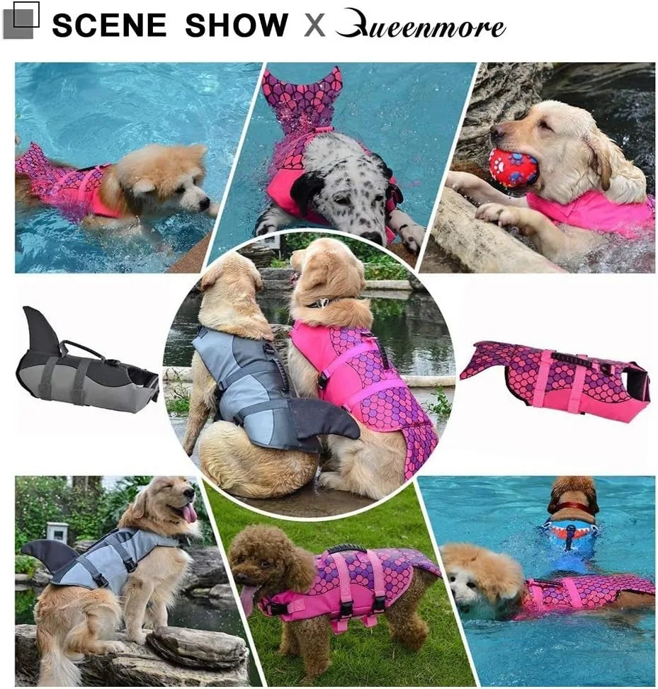 Dog Life Jacket Vest Clothes Life Vest Mermaid Collar Harness Pet Dog Swimming Summer Swimwear Clothes Mermaid Camouflage Shark