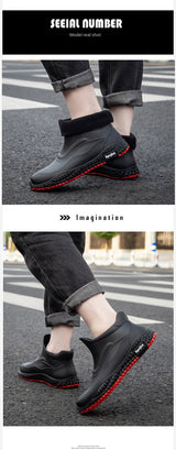 Rain boots mens new short cotton rain boots outdoor fishing shoes thick sole non-slip waterproof shoes kitchen work rubber shoes