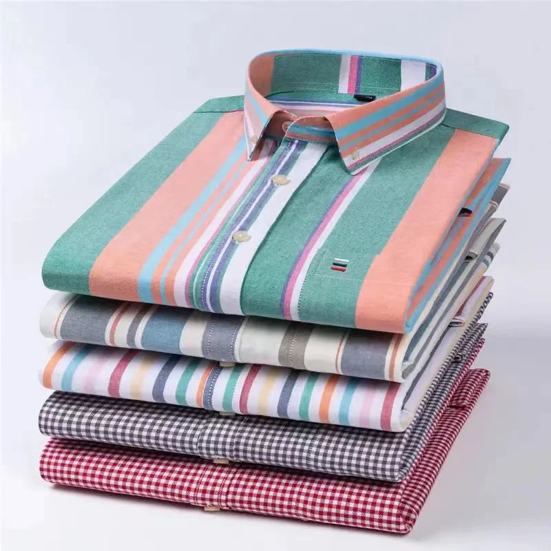 100% Cotton Mens Oxford Shirts New Hot Sale Long Sleeve Casual Stripe Soft Buttoned Plaid Formal Male Clothes Plus Size 7XL 6XL