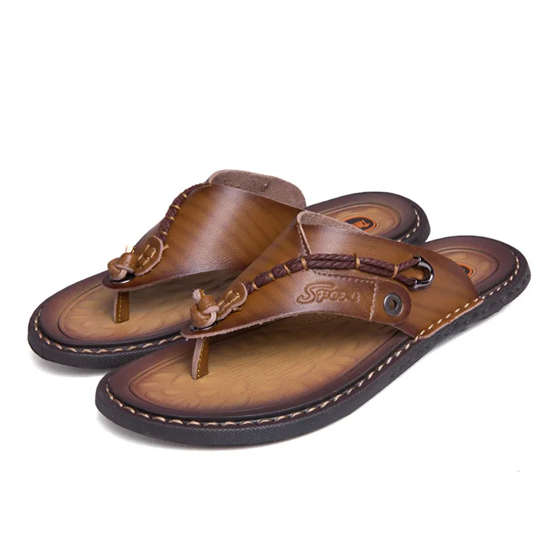 2023 Summer Handmade Leather Slippers Trendy Fashion Men's Flip-flops Outdoor Breathable Comfortable Men and Simple Sandals