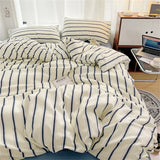 Pure Cotton Home Textile Blue Striped Bedding Set Simple Soft Duvet Cover Sheet Pillowcase Ins Style Bed Linens Queen King Size