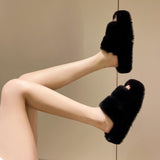 Winter Fluffy Slippers Women 2024 New House Home Fur Slippers For Women Flat Platform Cozy Fuzzy Indoor Shoes Korean Slides