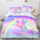 Unicorn Duvet Cover Set Cartoon Galaxy Rainbow Colourful Unicorn Cute Romantic Theme for Kids Girls Polyester Comforter Cover