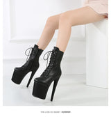 15 17 20CM Platform Extreme Women Modern Boots Sexy Pole Dance Lace-Up Black PU Ankle Boots In Stock  Fast Shipping Size 36-44