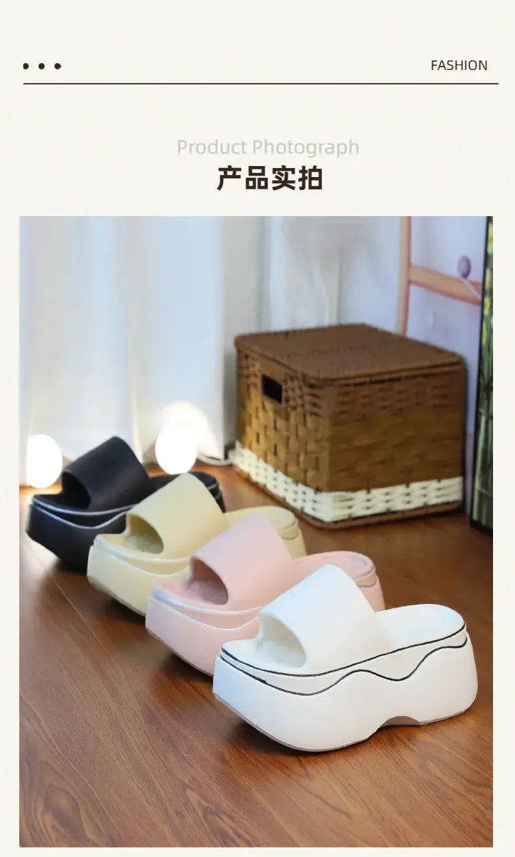 Women Non Slip Elevated Slippers New White Thick Sole EVA Slipper Women Fashion Home Platform Slippers for Summer Outwear Sandal