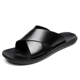 Leather Slippers For Men New Hotel Beach Summer Shoes High Quality Big Size  Slip On Light Flats Male Flip Flops 2023