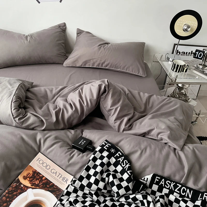 100% Cotton Pink Bedding Set Nordic Chic Duvet Cover Flat Sheet Pillowcase Soft Comforter Cover Bed Linen Boy Girl Home Textiles