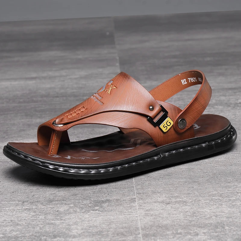 Summer Men Sandals Casual  Genuine Leather Leisure Sandals Designer Shoes Men