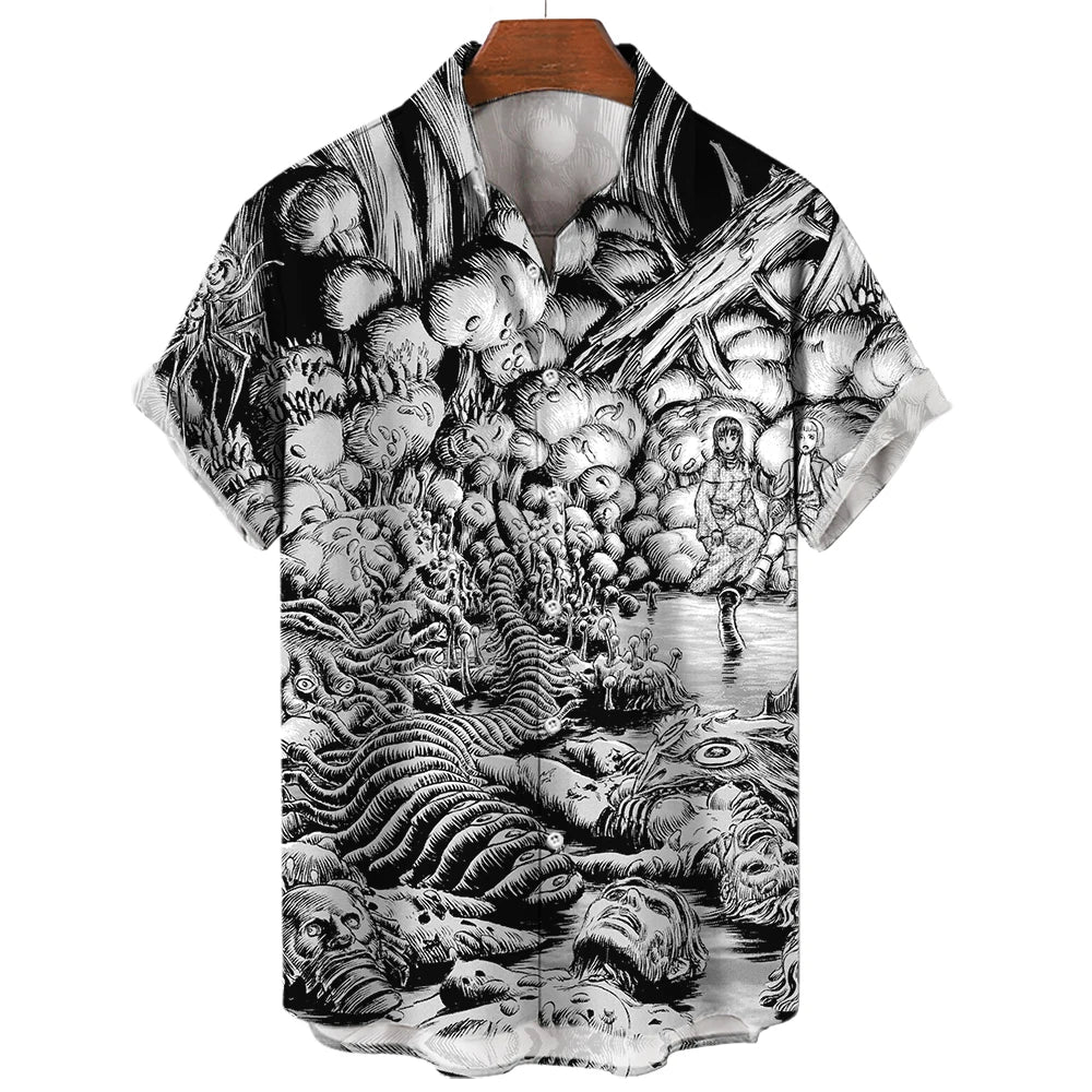 2023 Summer New Men's Shirt 3D Printed Horror Pattern Hawaiian Fashion Designer Men's Horror Shirts Movie Print 3XL Tops