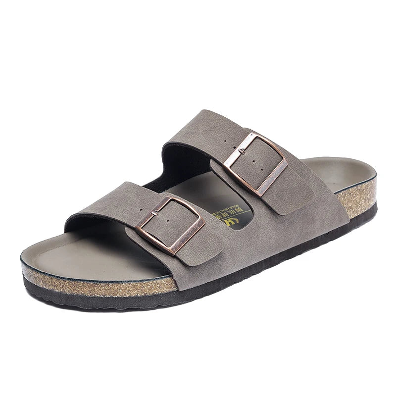 Men Leather Summer Sandals 2023 Male Women Birke Slippers Clogs Slippers Classic Buckle Cork Slides Slippers for Men Slippers