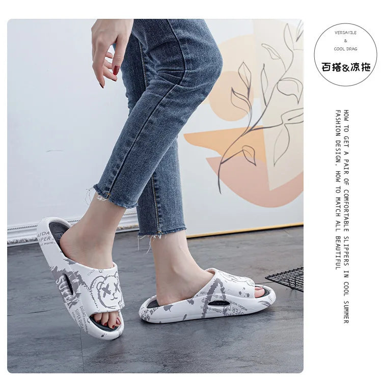 Women Slippers Thick Platform Sandals Men Summer Home Slippers Indoor Mute Soft-soled Flip Flops Couple Non-slip Slipper