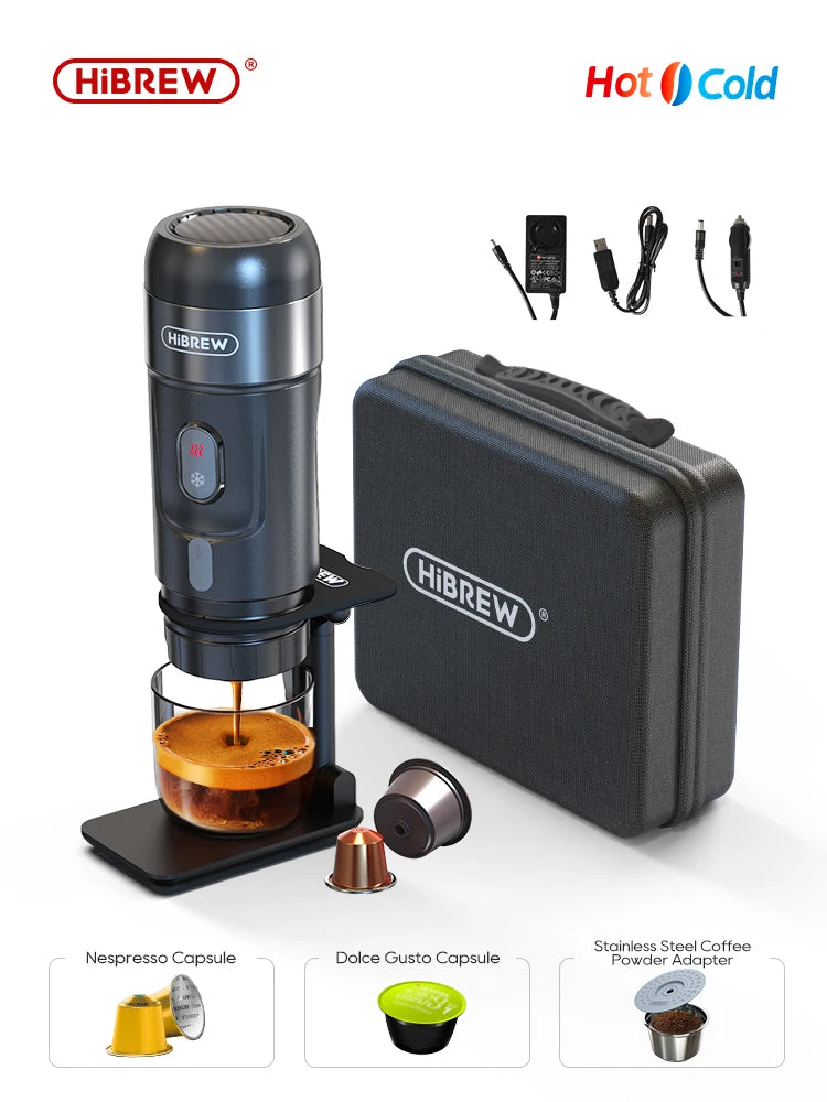 HiBREW Portable Coffee Machine for Car & Home,DC12V  Expresso Coffee Maker Fit Nexpresso Dolce  Pod Capsule  Coffee Powder H4A