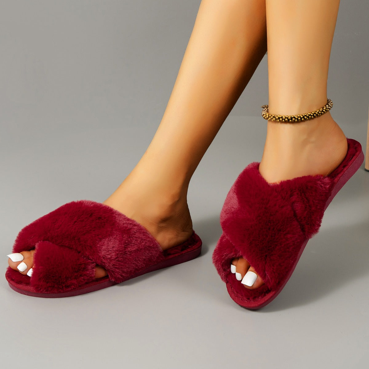 Soft Fluffy Fur Slippers New Women Winter House Warm Furry Slippers Women Flip Flops Home Slides Flat Indoor Floor Shoes