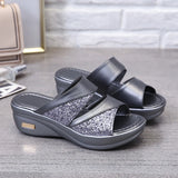 2022 New Women Summer Slippers Ladies Glitter PU Wedges Shoes Female Casual Slingbacks Sandals Comfortable Platform Woman