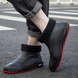 Rain boots mens new short cotton rain boots outdoor fishing shoes thick sole non-slip waterproof shoes kitchen work rubber shoes