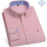 100% Pure Cotton Oxford Shirts for Men Long Sleeve  Plaid Shirt Striped Male BusinessTartan  Red Shirt Mans Designer Clothes