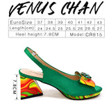 Venus Chan New Italian Shoes and Bag for Party 2024 Blue Color Rhinestones Painted Pattern Elegant Woman Peep Toe High Heels