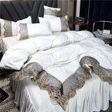 Princess style big lace side bed on four-piece set washed ice silk  silk bed skirt white