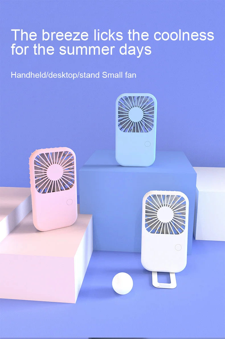 Compact Mini Fan Rechargeable Stand Small Pocket Fan with Three Wind Speeds Powerful Range Long-lasting Fan