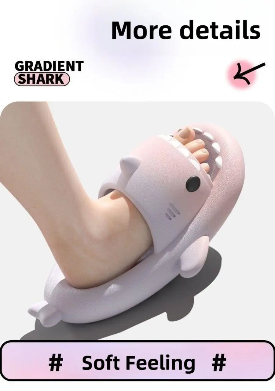 2024 Summer Gradient Shark Slippers Bathroom Slippers Household Anti slip Flat Shoes Girl Boy Beach Shoes Children's Fun Sandals