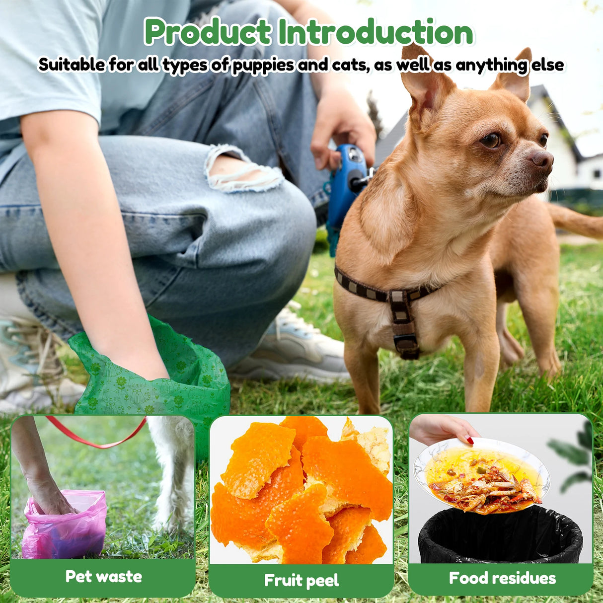 24/40 Rolls Pet Poop Bags 15 Bags/Roll Disposable Dog Eco Waste Bags with Dispenser Leak-Proof Outdoor Clean Pets Supplies New