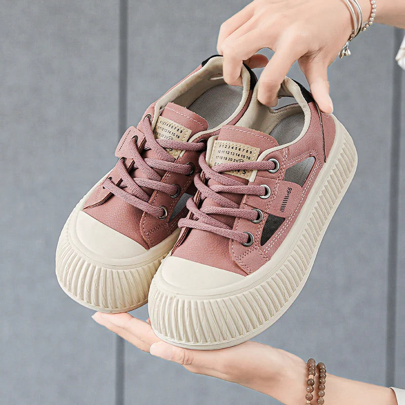 New Trend Summer Women's Baotou Shoes Hollow Out Breathable Soft Comfortable Board Shoes Flat Thick bottom Outdoor Casual Shoes