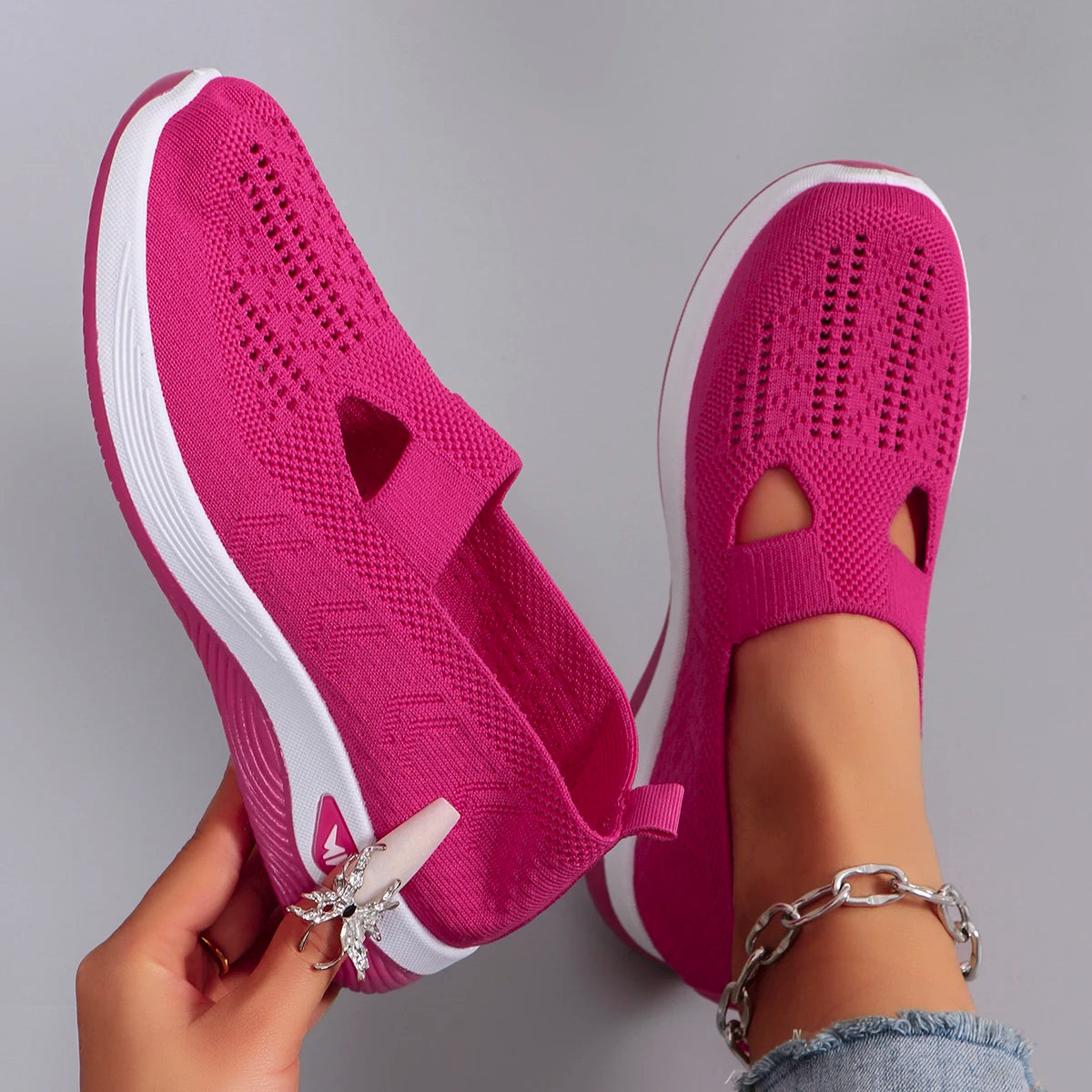 Spring new women's sports shoes, fashionable, breathable, lightweight, non-slip, wear-resistant, casual sports shoes, flat shoes