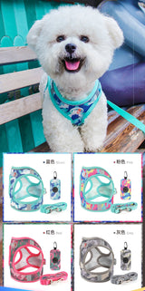 3 Pcs Dog Harness Leash and Poop Bag Dispenser Set for Small Medium Dogs Cats Pet Walking Supplies Puppy Chihuahua Harness Vest