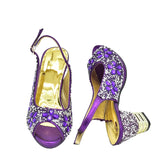 New Arrival Italian Women Wedding Shoes and Bag Set Decorated with Rhinestone Purple Shoes and Bags Sets Wedding Shoes Bride