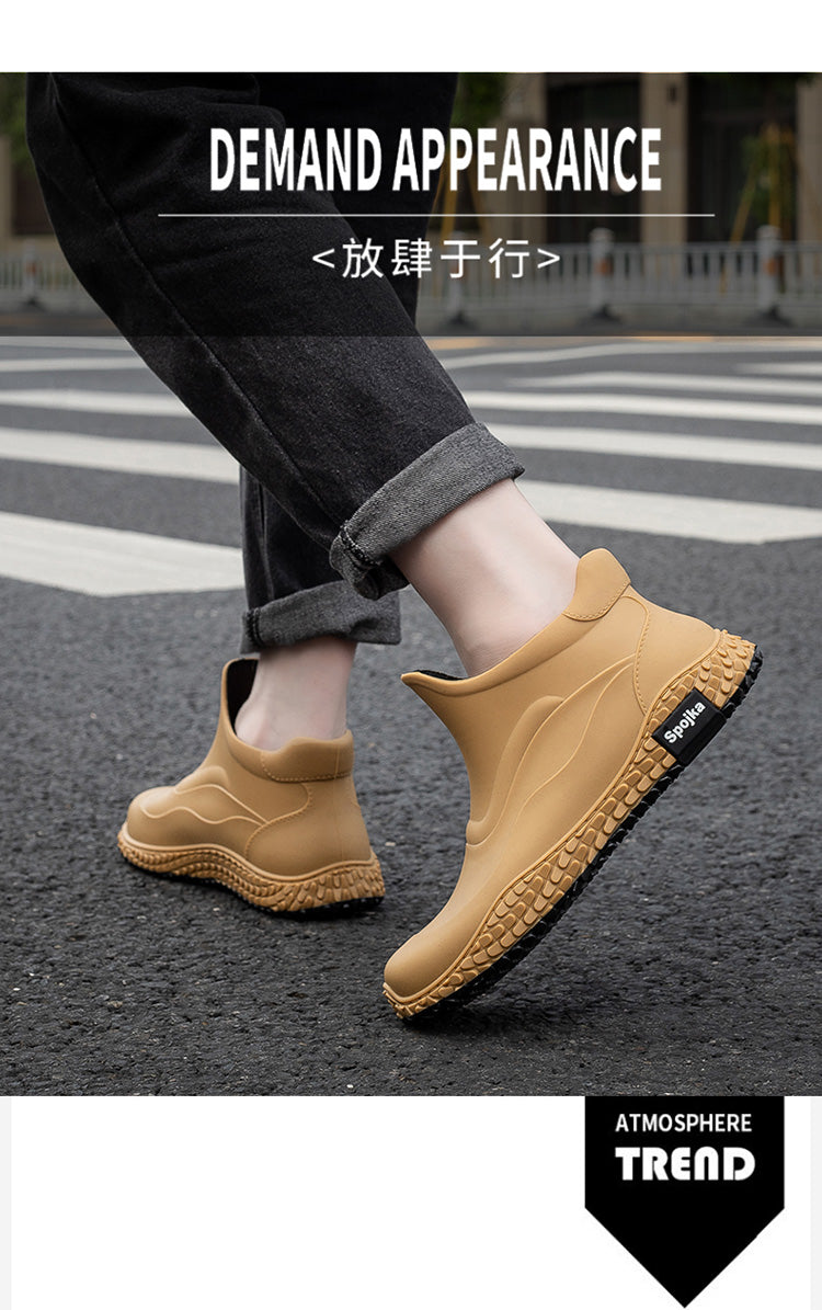 Rain boots mens new short cotton rain boots outdoor fishing shoes thick sole non-slip waterproof shoes kitchen work rubber shoes