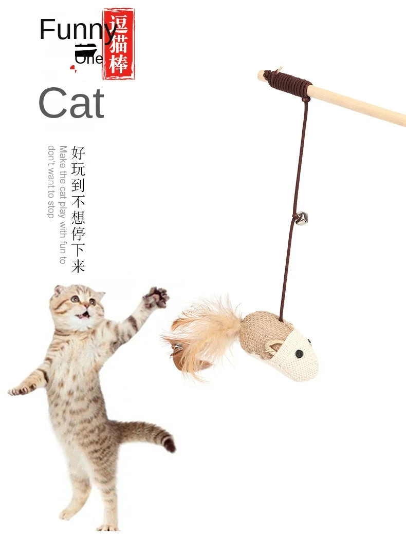 Cartoon Pet Cat Toy Stick Feather Rod Mouse Toy with Mini Bell Cat Catcher Teaser Interactive Cat Toy Kitten игрушки для кошек