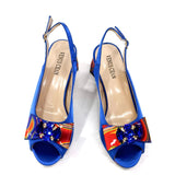 Venus Chan New Italian Shoes and Bag for Party 2024 Blue Color Rhinestones Painted Pattern Elegant Woman Peep Toe High Heels