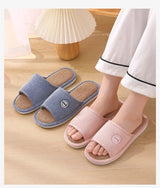 Couples Home Cotton Linen Slippers Women Indoor Bedroom Soft Slides Comfortable Men House Shoes Non-slip Breathable Flats